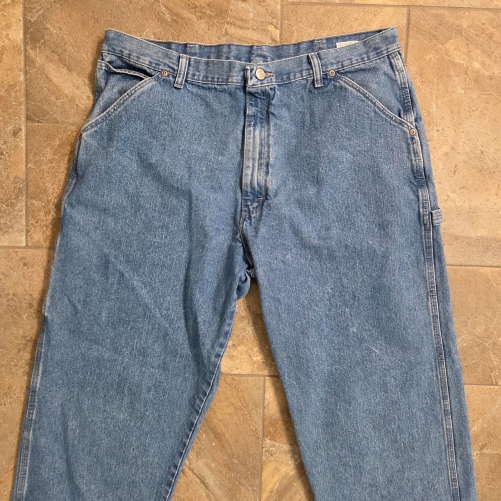 Wrangler Hero Mens Carpenter Jeans Medium Wash Denim Blue 38x30 - Picture 9 of 11